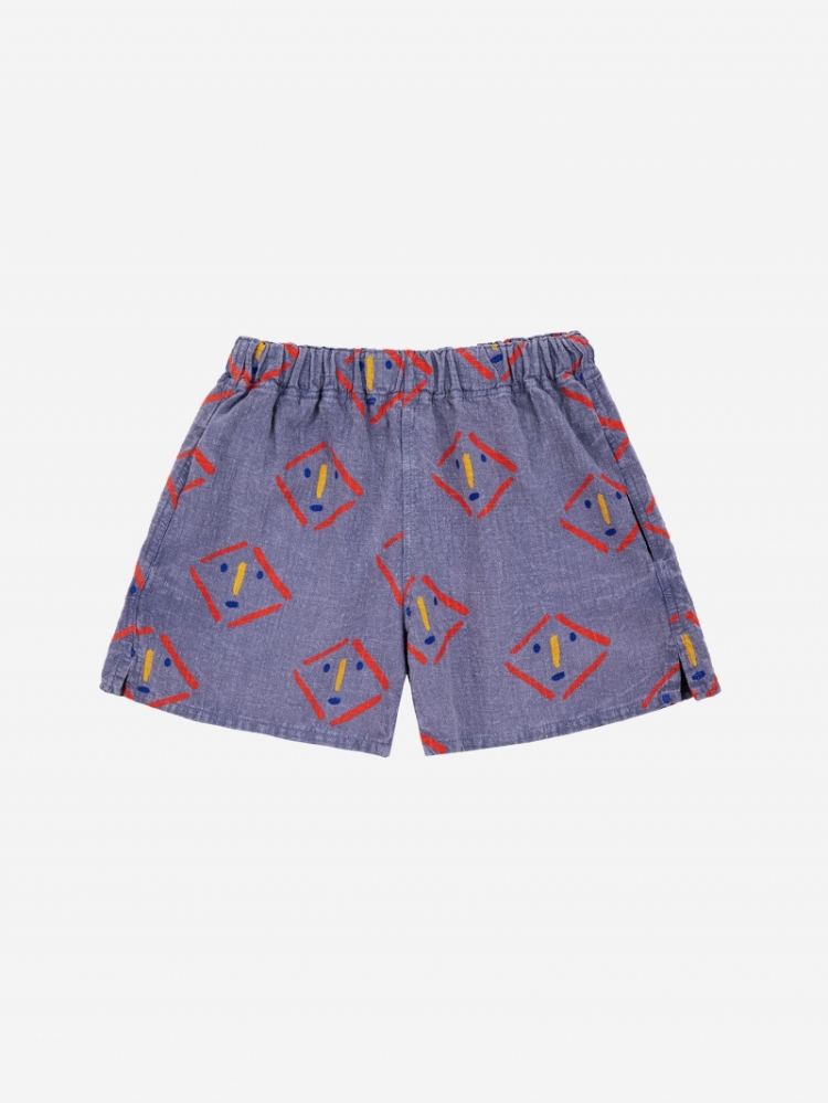 Masks all over woven shorts - BLUE