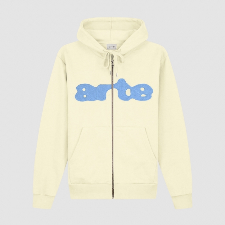 Embroidered Logo Zip Hoodie - Cream