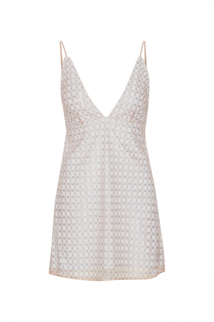 Beaded A-Line Mini Dress Doeskin (Beige)