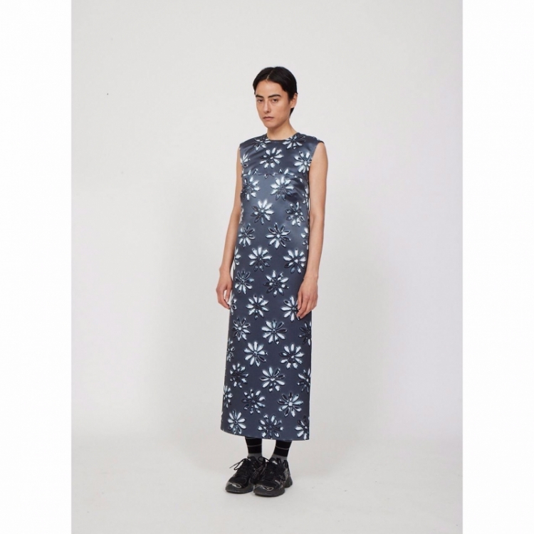 LONG SHIFT DRESS GREY MULTI