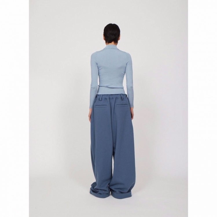 LONG SLEEVES RIB SWEATER BLUE