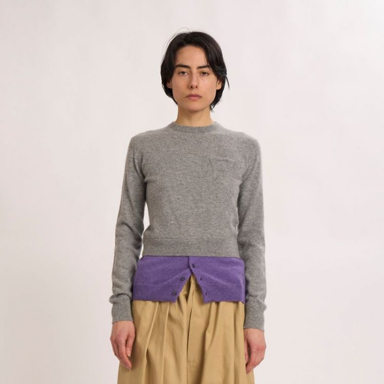 CREW NECK DOUBLE SWEATER GREY
