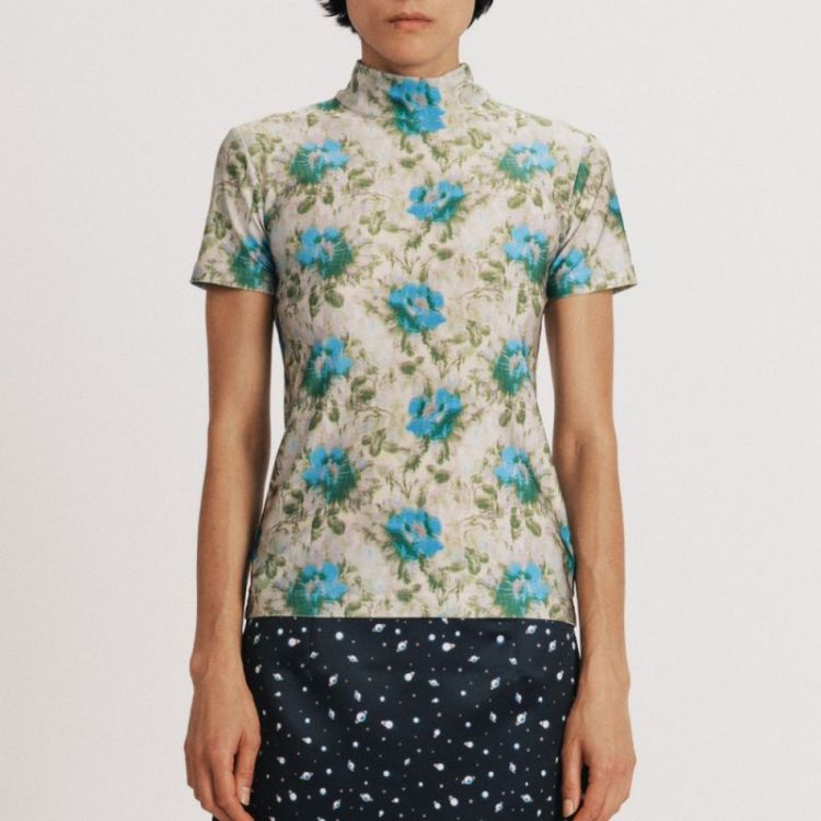 MOCK NECK WITH SHORT SLEEVES - GREEN / BLUE