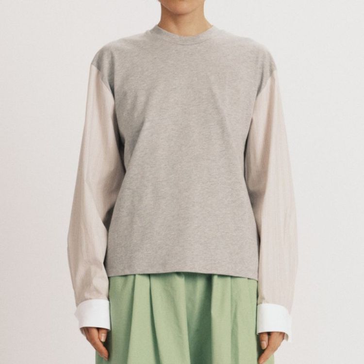 T-SHIRT WITH SHIRTING SLEEVES - GREY MULTI