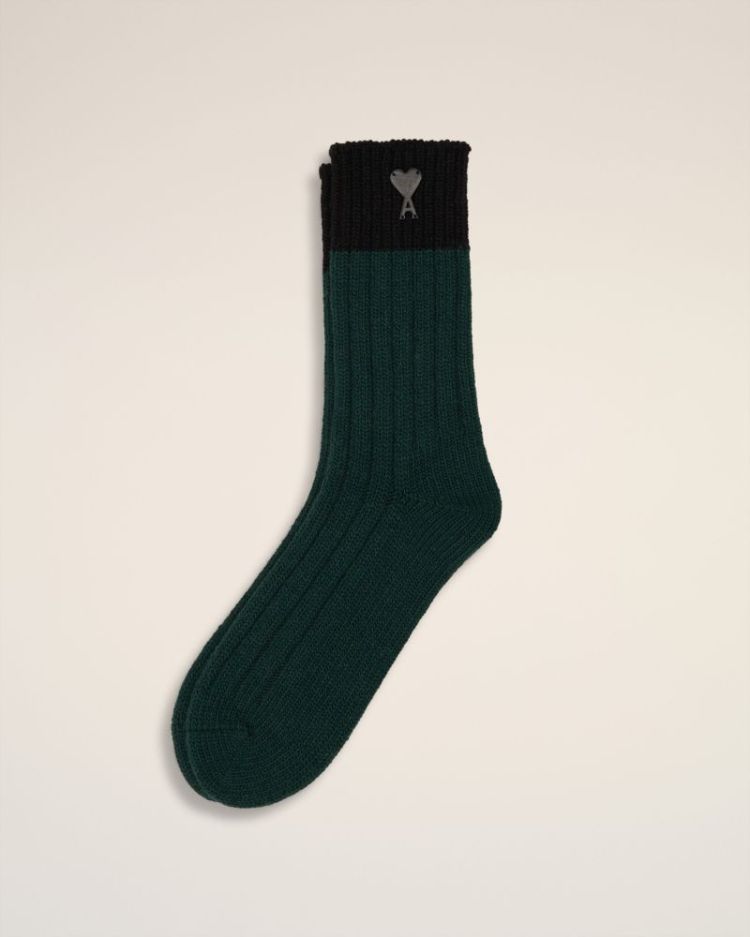 WOOL SOCKS WITH AMI DE COEUR E A258 VERT BOUTE
