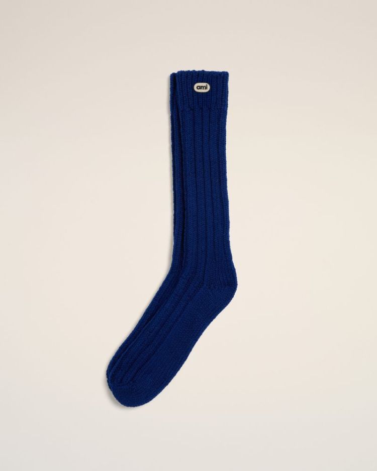 WOOL SOCKS WITH AMI PATCH 490 BLEU ROI