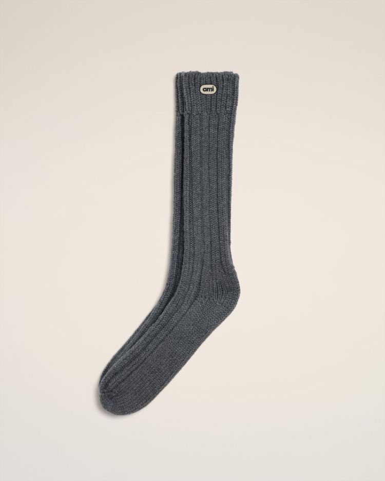 WOOL SOCKS WITH AMI PATCH A189 GRIS CARBO