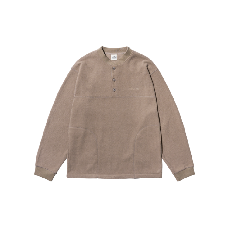 FLEECE WAFFLE BUTTON ANORAK - BEIGE