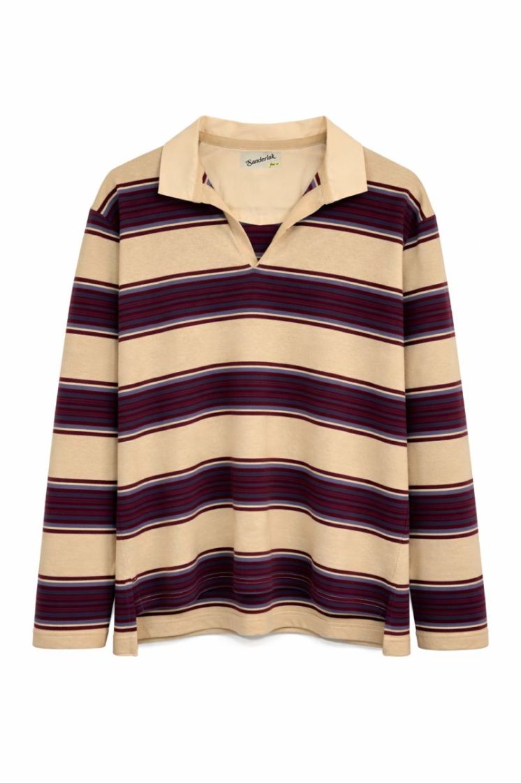 STRIPED JERSEY POLO - AUBERGINE STR